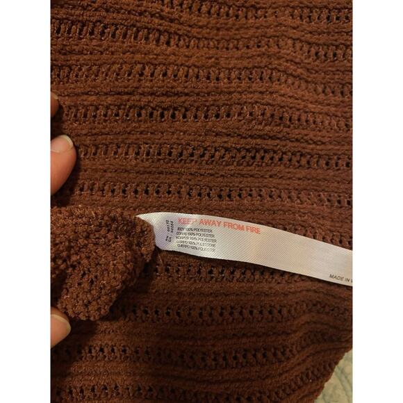 Free People Beach Brown Short Sleeve Moc Neck Poncho Style Boho Sweater Sz XS - Picture 10 of 12